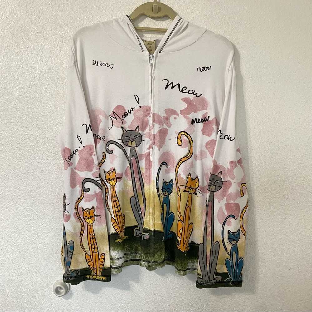 Jess and Jane zip up cat sweater bedazzled size XL y2k/ soft core/ cats